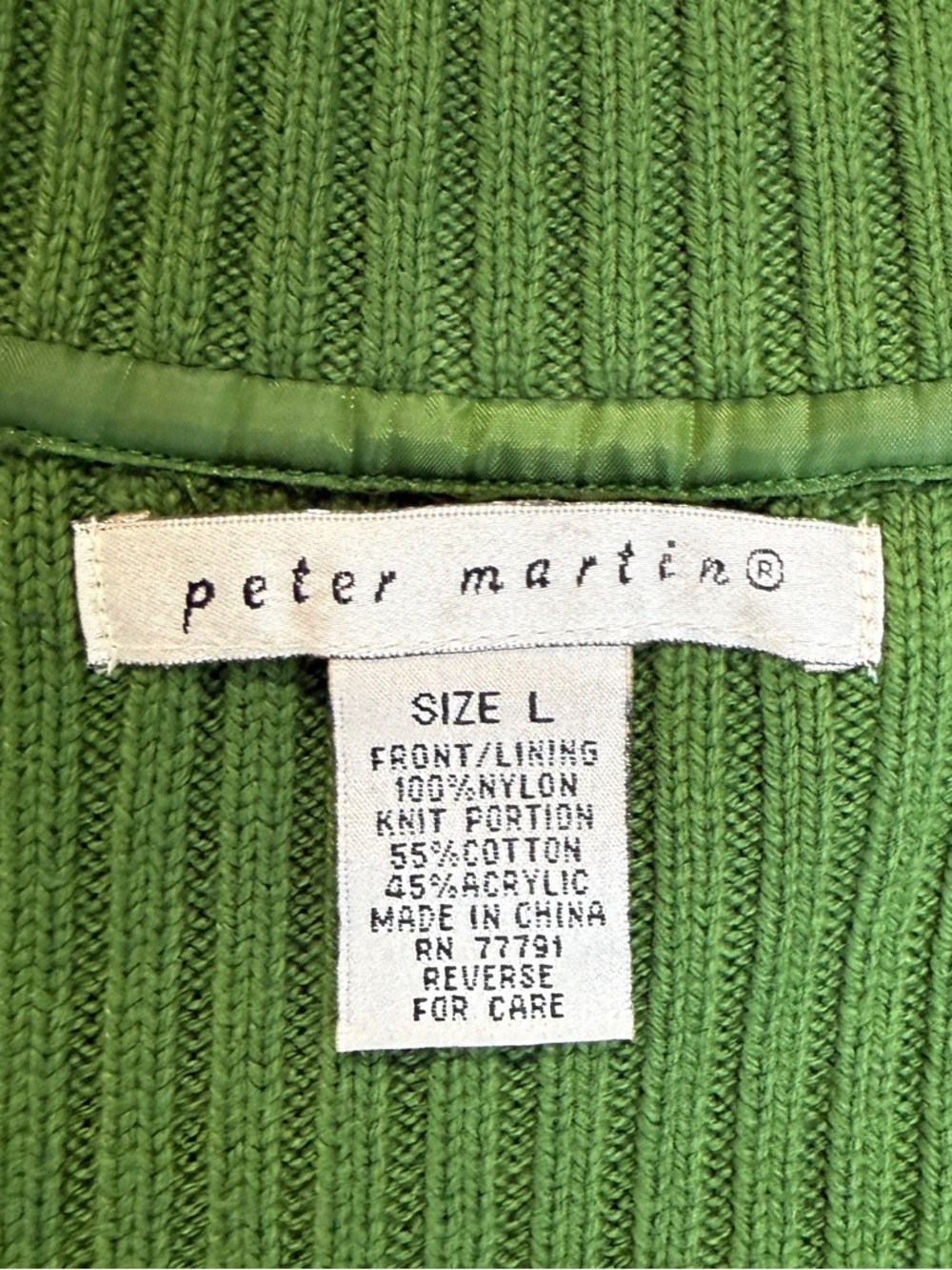 Vtg Peter Martin Green Popcorn Knit Quilted Sweater Cardigan Jacket Lagenlook L - Picture 2 of 10
